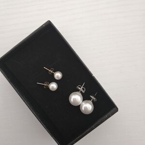 10k Solid Gold Pearl Earrings And Sterling Silver Pearl Earrings